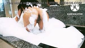 taking a relaxing bath in the bathtub.