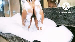 taking a relaxing bath in the bathtub.