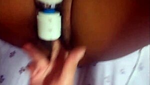 Latina milf masturbates to solo orgasms with wand