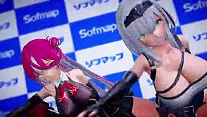 Houshou Marine and Noel in pink cat MMD! 😺