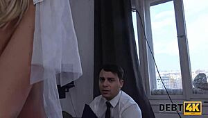 debt4k blond bride pulled into sex with loan shark