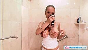 Teen Paris Milan smears chocolate over her sexy body