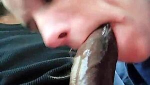 Street Whore Swallows Huge Black Cock in Car