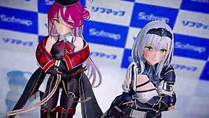 Houshou Marine and Noel in pink cat MMD! 😺