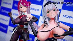 Houshou Marine and Noel in pink cat MMD! 😺