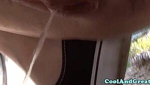 redhead petite ginger babe gets bent over for outdoor public banging