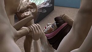 야 이 한국 장난꾸러기 3D 헨타이에서 셋 받아