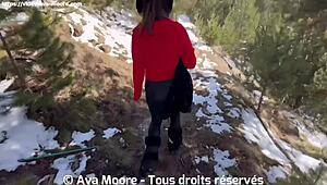 Pretty brunette gets her pussy demolished by huge cock in snow 😈