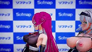 Houshou Marine and Noel in pink cat MMD! 😺