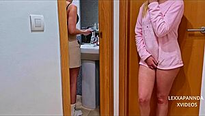Horny Blonde Amateur Girl Masturbates At Bathroom Door In Homemade Video