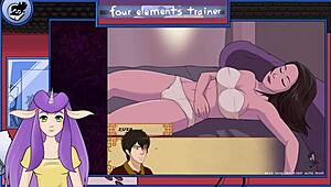 avatar game guard gives a sexy blowjob to the muscular trainer