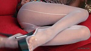 White backseamed pantyhose on long beautiful MILF legs