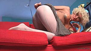 White backseamed pantyhose on long beautiful MILF legs