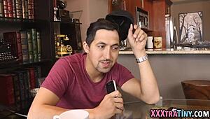 Teeny skank gets a facial, wow!