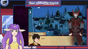 avatar game guard gives a sexy blowjob to the muscular trainer