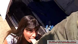 Hot Brunette Teen 18+ Swallows Juicy Latin Smuggler Mercedes Carrera In Police Uniform Outdoor.