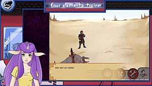 avatar game guard gives a sexy blowjob to the muscular trainer