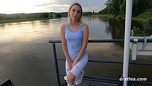 i love watching this hot blonde play outdoors