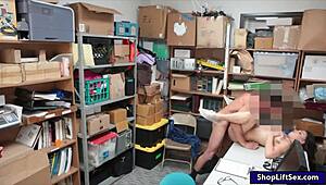 The shoplifter gets caught and gives a blowjob to the security guard