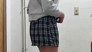 Chinese Ladyboy's Outdoor Handjob in Public Stairway Cumshot