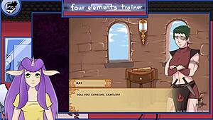 avatar game guard gives a sexy blowjob to the muscular trainer