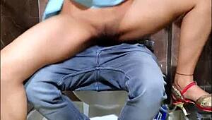 Horny teen friend deepthroats and squirts in bathroom