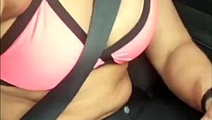 Sexy blonde enjoys a messy facials during a car ride