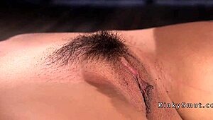Hairy Bound Sub's Pussy Teased with Toys