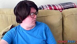 busty amateur chick tricks nerd into wild sucking. man, she works that british charm like a pro!