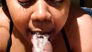 Sucking big cock and swallowing cum