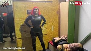 busty redhead teasing hard cocks in gloryhole for facial