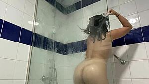 Watch this horny brunette in the shower.