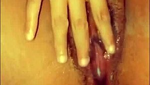 busty chocolate woman enjoys close-up homemade relaxation - pov