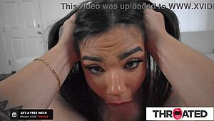 Petite 18+ Latina Babe Deepthroats Huge Cock Sloppily in POV Blowjob Session