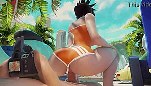 Overwatch Tracer rides cock on the beach 🌊