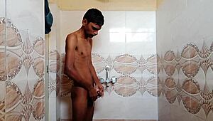 rajesh was in the shower, stroking his big hairy cock, lost in fantasy until he finally came hard
