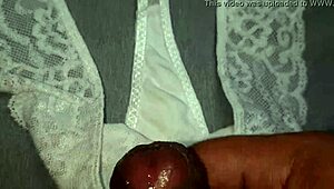 My friend's rich pussy gets a cumshot in her favorite white thong after lingerie masturbation.