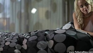 Blowjob session in bed with amateur blonde giving oral and swallowing