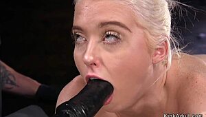 This blonde slave is getting whipped and gagged with a toy