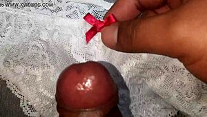 My friend's rich pussy gets a cumshot in her favorite white thong after lingerie masturbation.