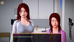 Exploring my new family in this game with redhead and brunette characters featuring small tits and big ass