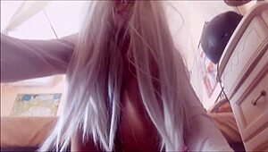 The housewife uses her nylon feet to tease and please