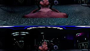 Evileyevr and Karma Rx have cyberpunk alley POV blowjob and doggystyle sex