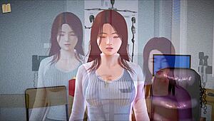 Exploring my new family in this game with redhead and brunette characters featuring small tits and big ass