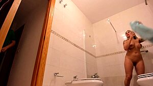 Blonde Babe Bent Over In Shower, Curvy And Attractive