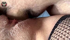 i got sperm dripping on my tight hairy pussy in close-up view