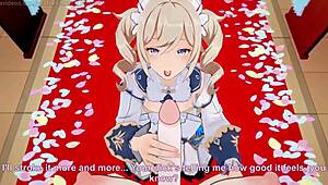 Barbara from genshin impact receives a very special gift in this intriguing scene.