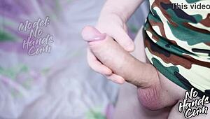 Military soldier college student’s big cock erupts in close-up