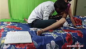 Indian tuition teacher bangs her student in raw Hindi desi chudai action.