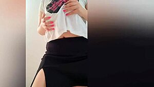 the hot babe in a black skirt danced, her big tits bouncing in front of the camera for luxuryorgasm